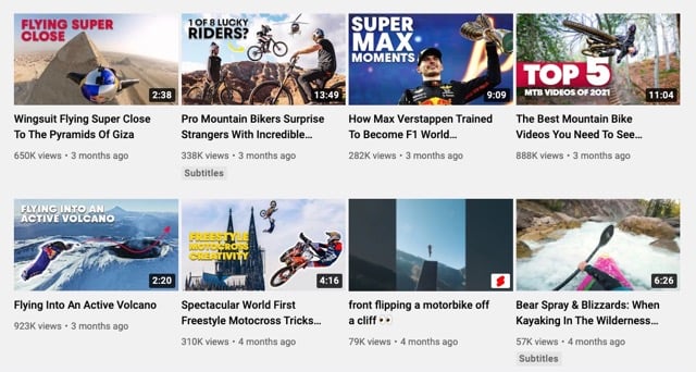 7. Red Bull thumbnail examples on YouTube